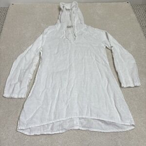 Terzo Millennio 100% Linen Button Back Hooded Tunic Top Made in Italy Medium